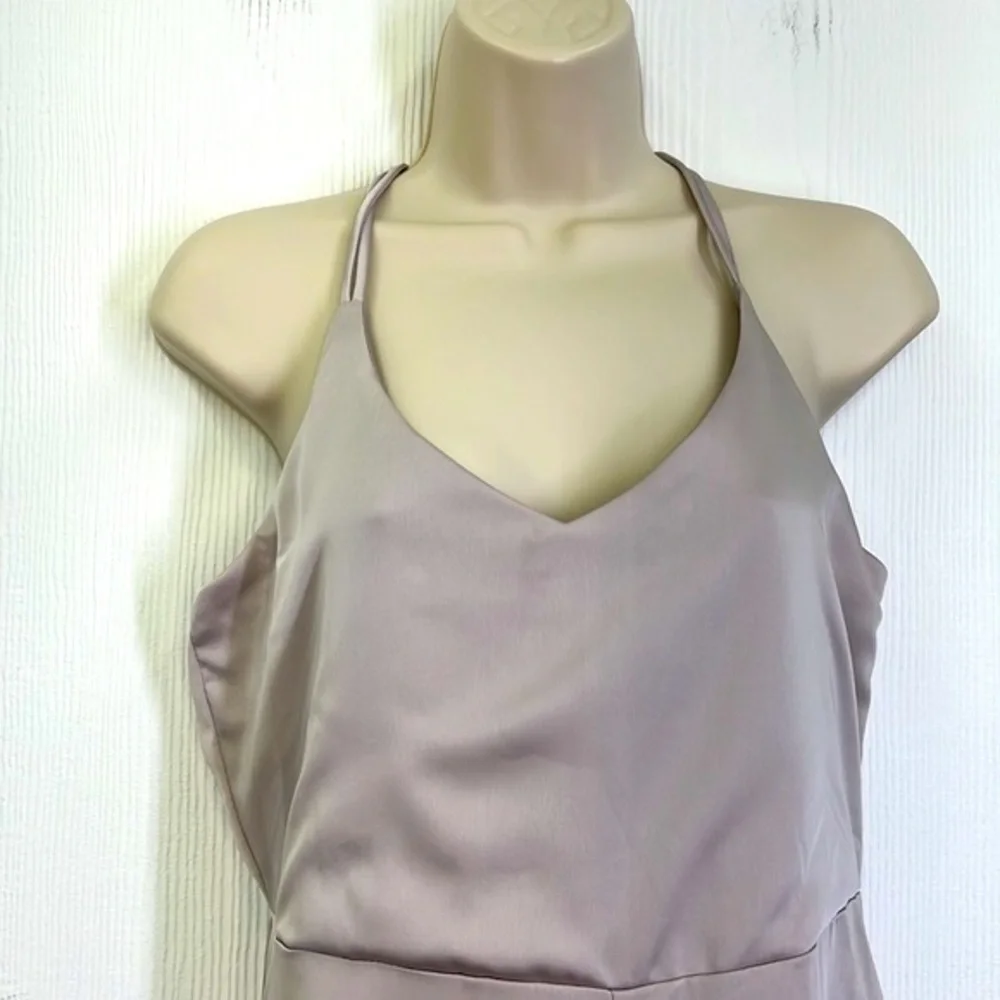 Mod Ref - Shiny Polyester Strappy Side Zipper Silver Maxi Dress Size Small